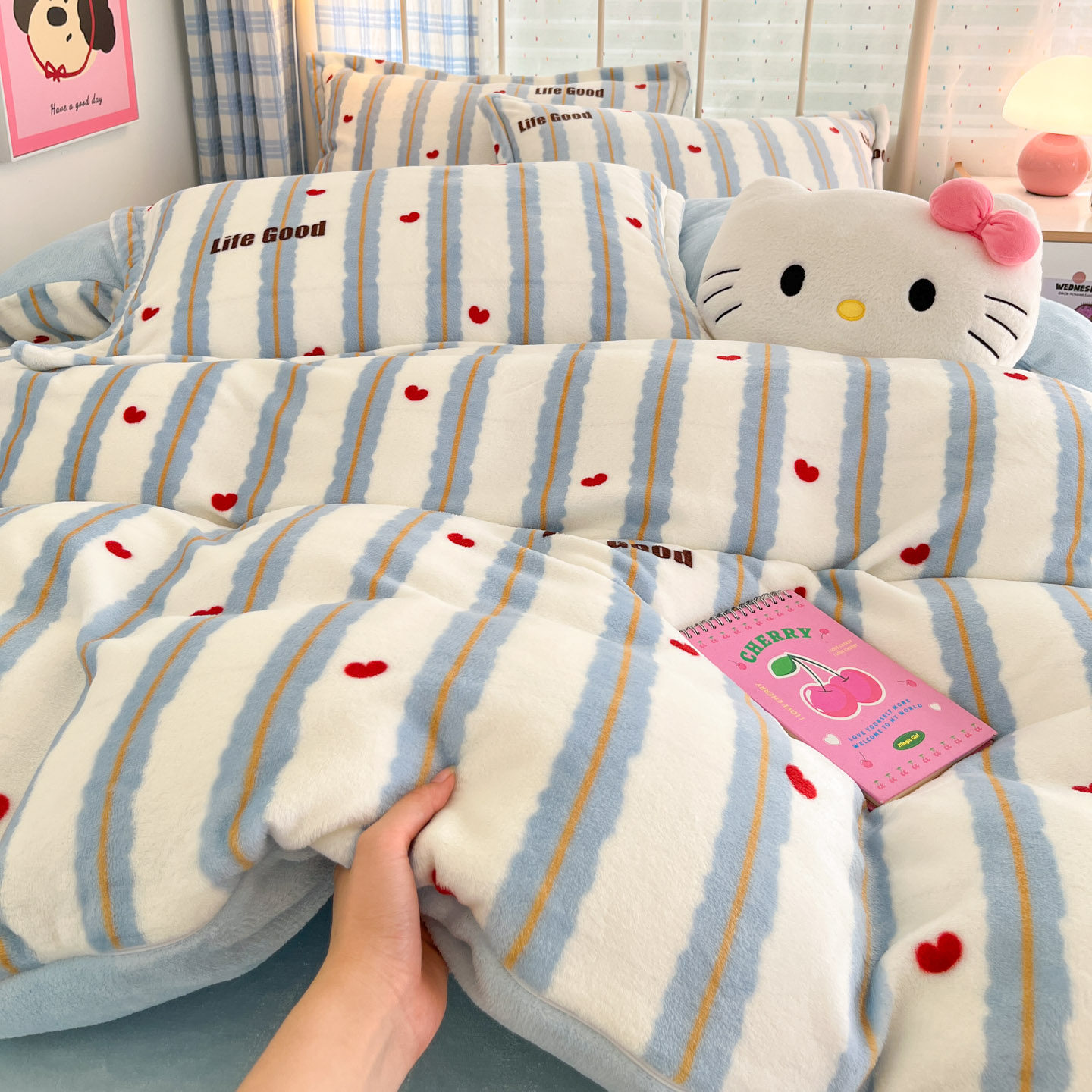 加厚牛奶绒床上四件套床单冬季珊瑚法兰绒床品床笠加绒卡通被套三