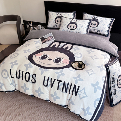 轻奢四件套冬季牛奶绒被套床单珊瑚绒绒兰绒三件套宝宝绒床上用品