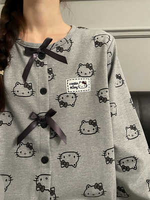 家居服套装蝴蝶结女士长袖睡衣