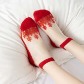 秋冬本命年大红袜子女情侣过年结婚蛇年喜庆短袜船袜喜庆用品女袜