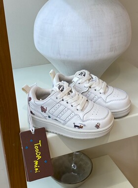 toodamini童鞋2025秋季新款男女童真皮猫咪涂鸦板鞋儿童运动鞋