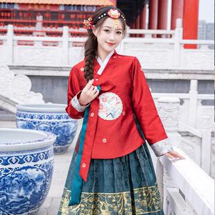 新朝鲜服鲜族服韩服女成人传统韩国古装红青色民族舞蹈演出服