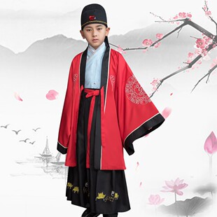 男童汉服大氅单件新款儿童古装唐装小男孩子侠客书童刺绣花大袖衫