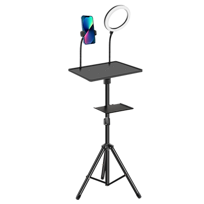 手机支架直播专用落地式三脚架带补光灯托盘室内双机位主播网红专业三角架子多功能托盘可调高度支撑架