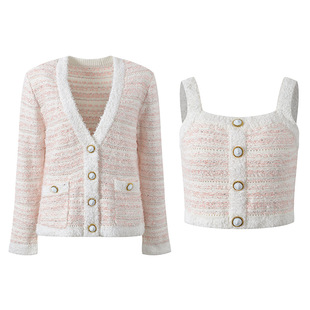 背心套装 2024秋冬新款 短款 外套 小香风气质名媛粗花呢编织开衫