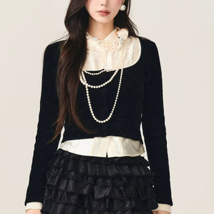 饰撞色两件套针织开衫 双层娃娃领珍珠叠戴装 女 法式 2025秋冬新款