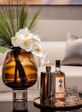 欧式轻奢琉璃花瓶摆件客厅插花餐桌不锈钢酒壶酒杯家居装饰品组合