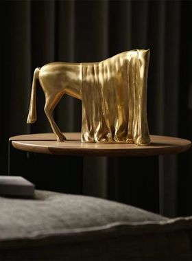 新中式创意纯铜马摆件售楼处酒店玄关饰品现代抽象铝制金属马摆设