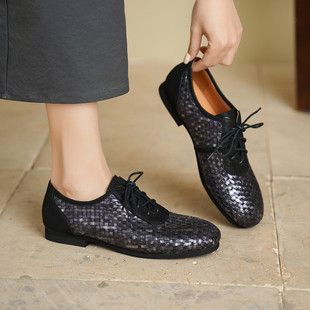 圆头休闲粗跟单鞋EVA发泡底胶粘工艺低跟羊皮头层猪皮深口单鞋女