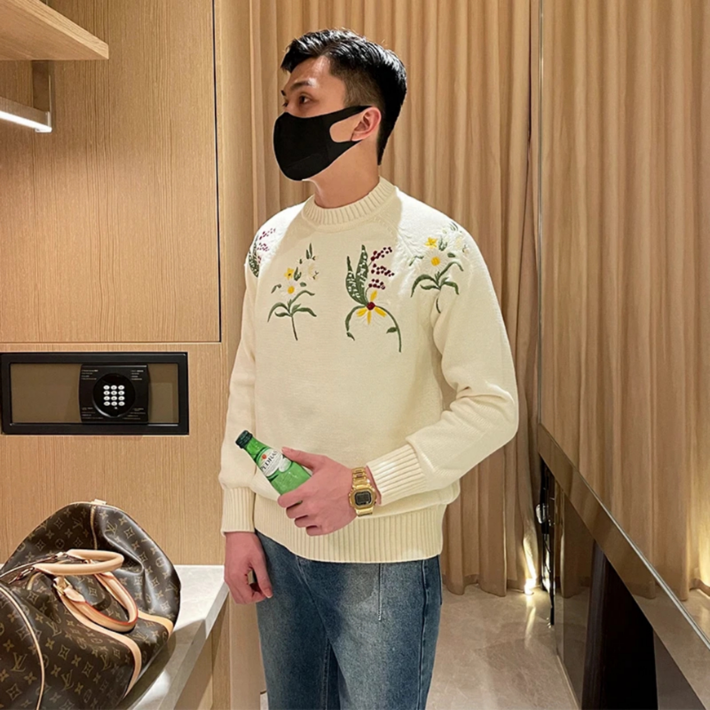 圆领毛衣男长袖潮流痞帅个性时尚26ss秋季新款花卉刺绣百搭上衣