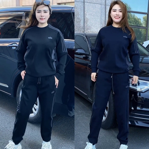 秋季时尚运动风套装男款重磅圆领卫衣休闲运动卫裤两件套男女同款