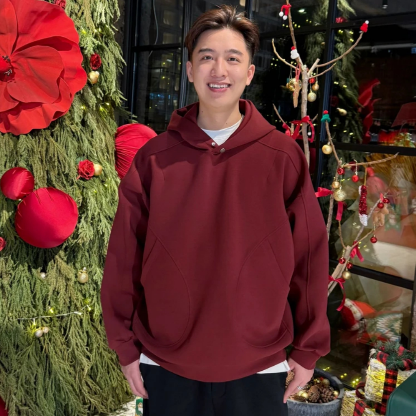 冬季重磅加绒纯色系扣连帽卫衣男潮牌立体裁剪休闲帽衫小众设计感