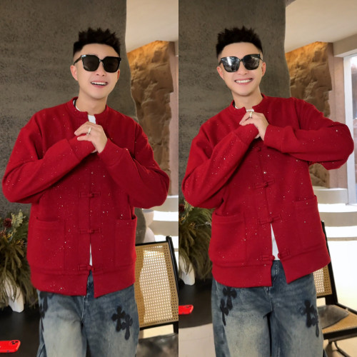 新年本命年红色男款盘扣开衫外套