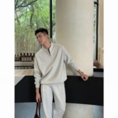 秋季 卫衣百搭潮流休闲裤 慵懒风时髦套装 男半拉链极简INS休闲长袖