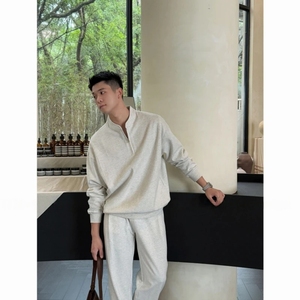 秋季慵懒风时髦套装男半拉链极简INS休闲长袖卫衣百搭潮流休闲裤