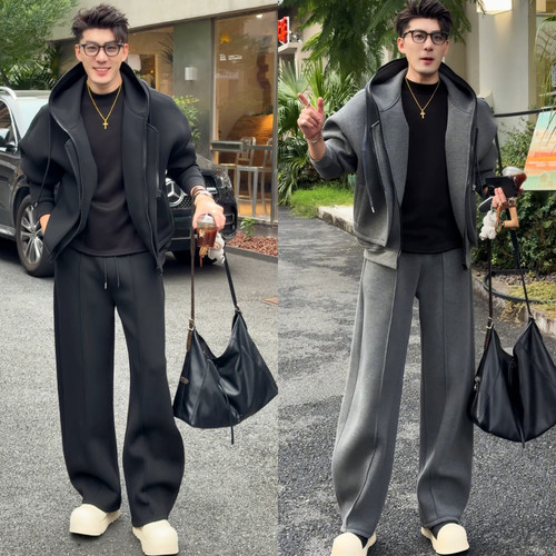 美式休闲连帽卫衣套装男