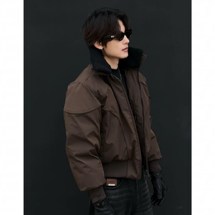 冬季棉衣款外套男款美式高街拼接解构时尚加厚百搭飞行员夹克棉服