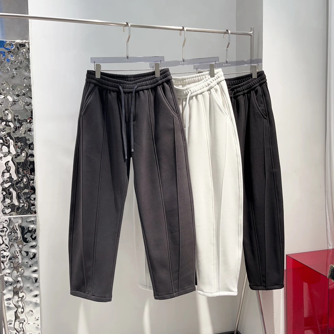 【赢家】冬季加绒卫裤男超软磨毛立体剪裁拼接男女款休闲直筒百搭