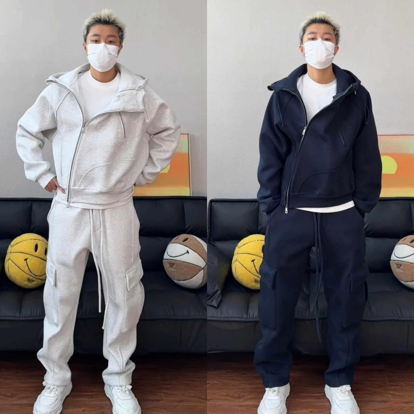 冬季潮牌休闲加绒两件套男重磅连帽卫衣休闲大口袋卫裤套装高品质