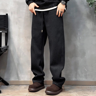 男百搭复古运动垂感显瘦保暖休闲裤 潮牌加绒舒适直筒卫裤 新款 冬季