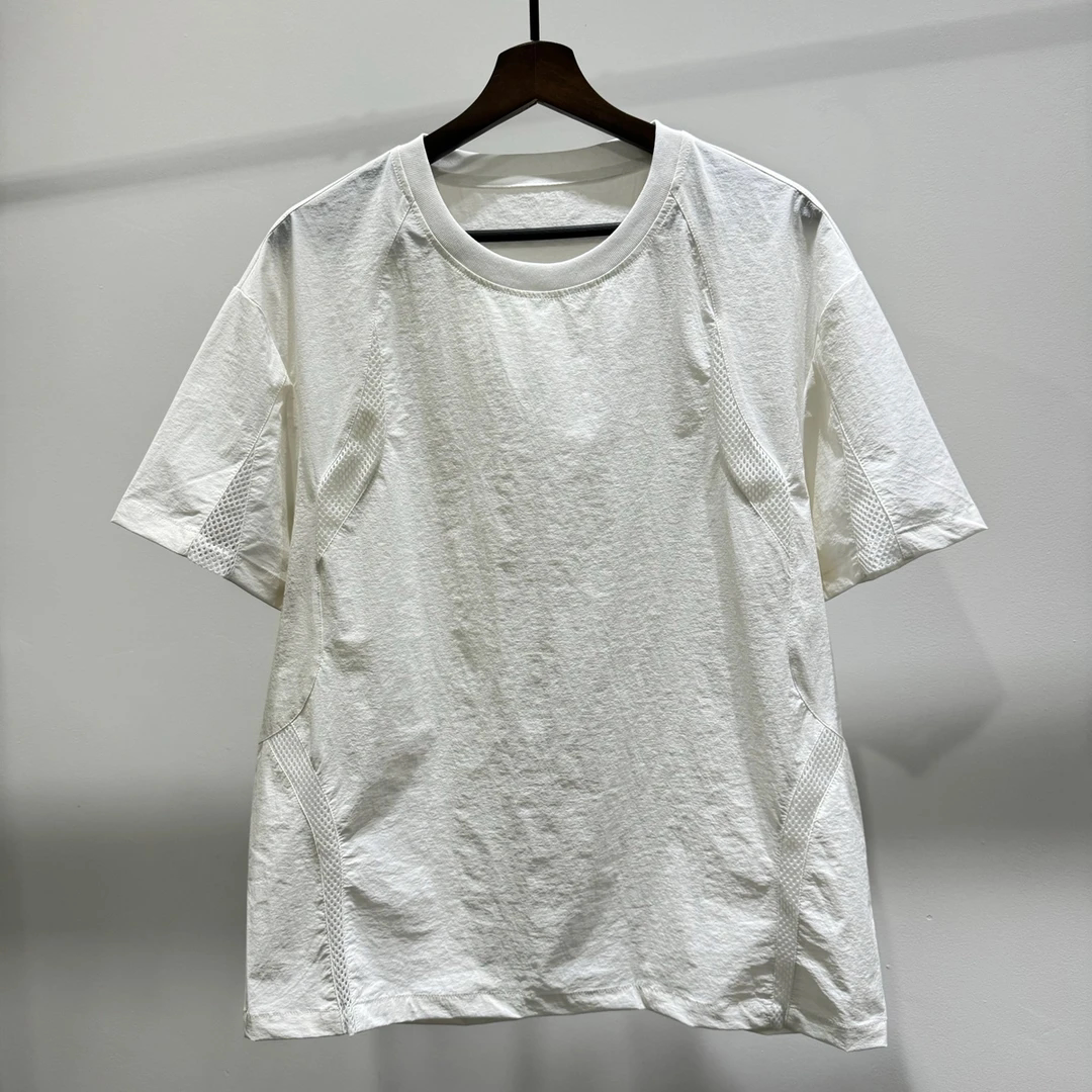 夏季新款男士短袖T恤韩版时尚网眼拼接透气潮流舒适半袖小众设计