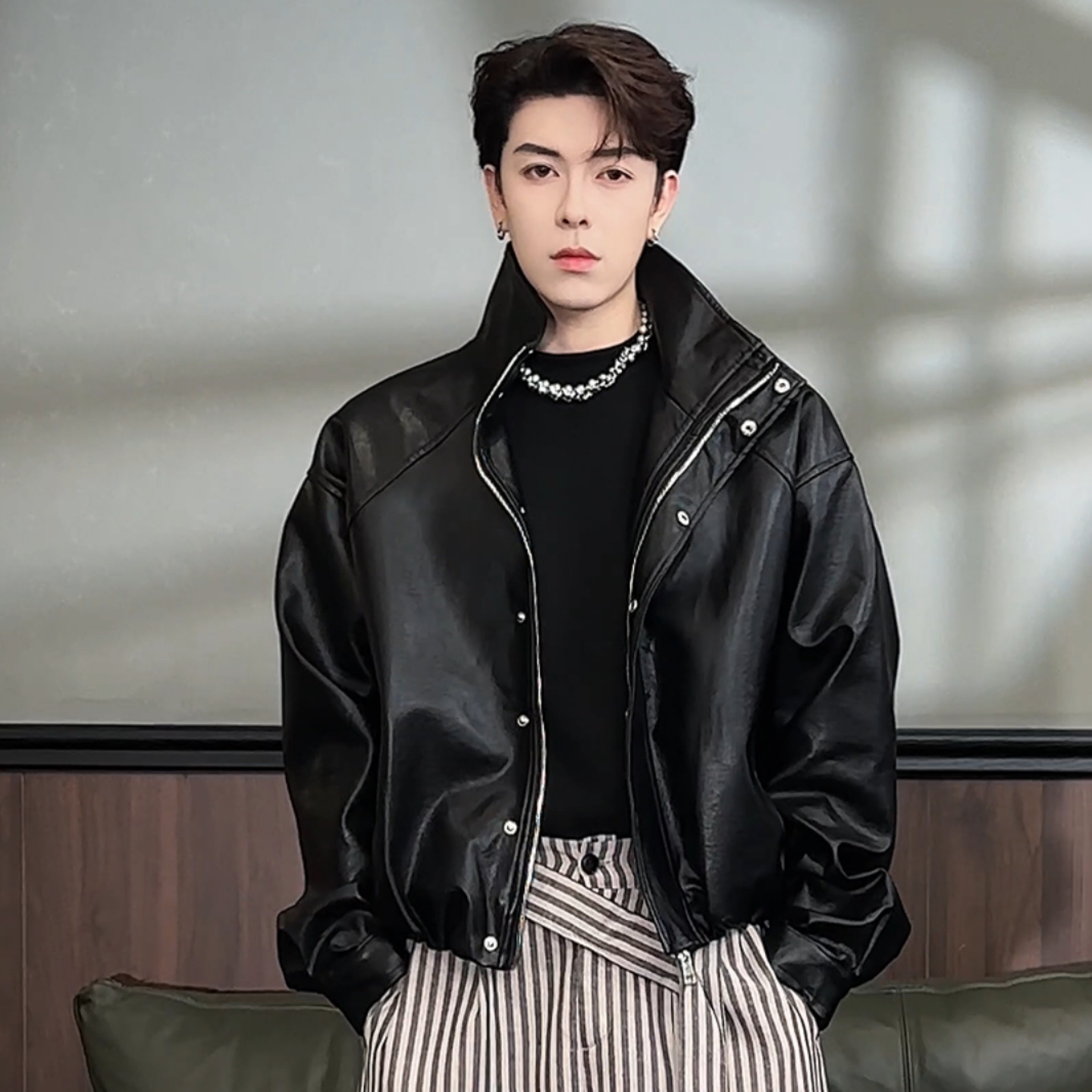 直播间同款秋季美式复古设计感机车夹克皮衣男士潮流痞帅休闲外套