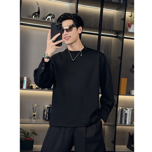 秋季设计款打底衫男百搭韩版简约休闲卫衣高级感潮流圆领长袖T恤