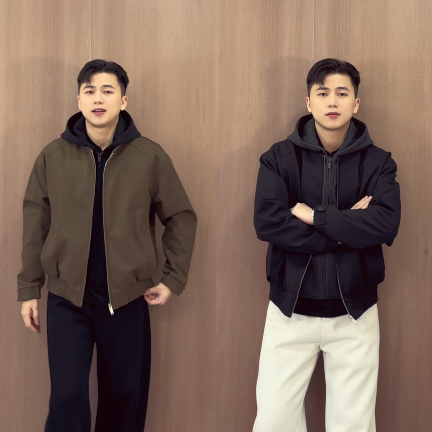 冬季假两件拼接连帽加厚外套男美式飞行员休闲夹克男生衣服高级感