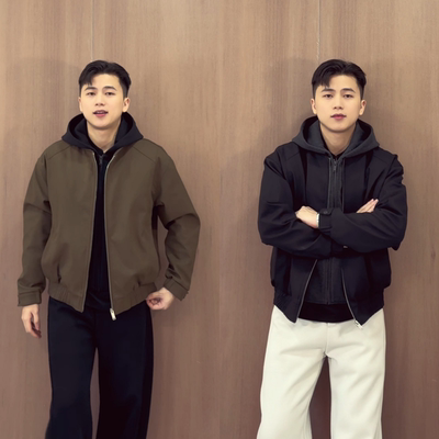 冬季假两件拼接连帽加厚外套男美式飞行员休闲夹克男生衣服高级感