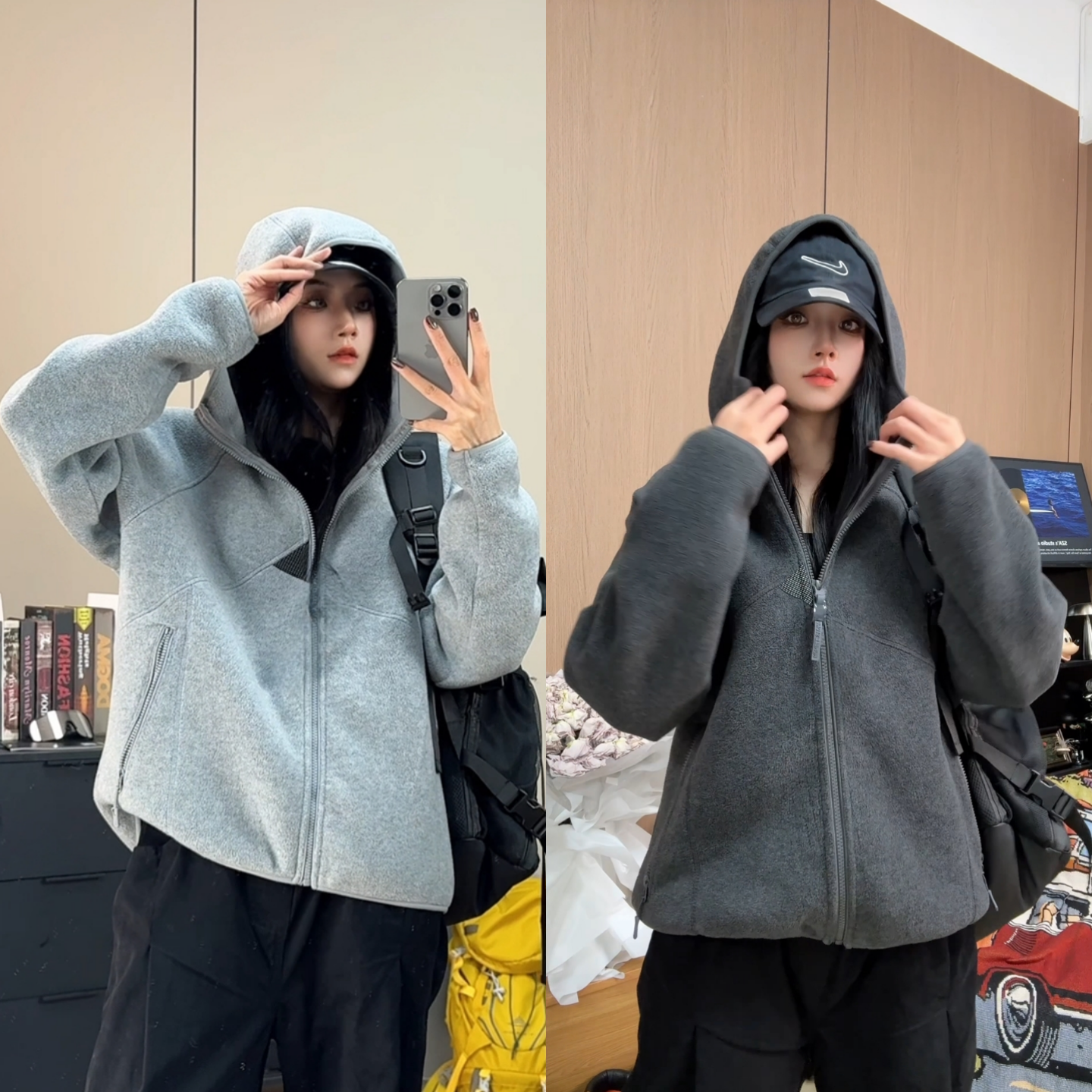 冬季摇粒绒加厚连帽拉链情侣卫衣