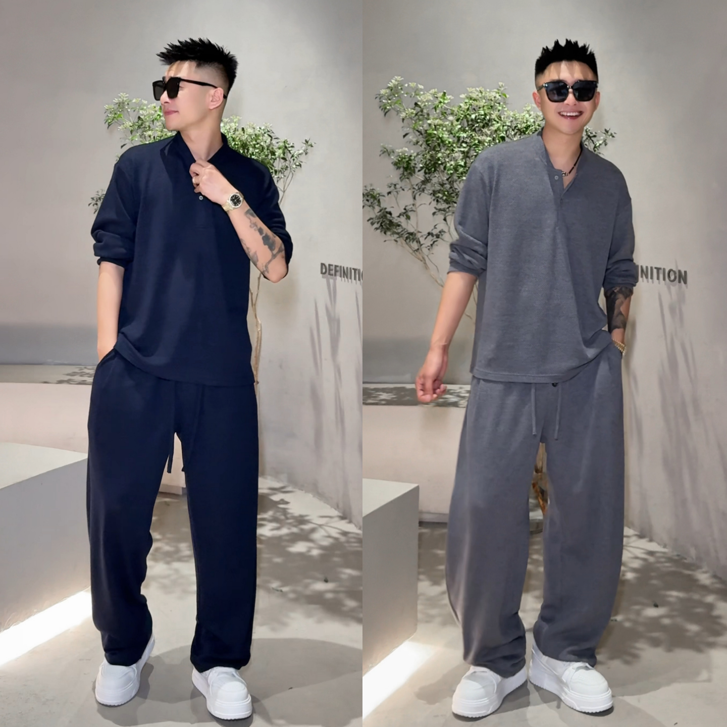 高级感休闲运动轻奢美式潮流老钱风男士复古慵懒套装时尚两件套