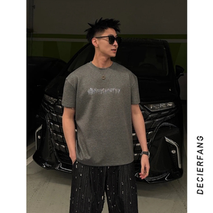 休闲圆领短袖 春季 烫钻字母设计宽松舒适立体男士 潮流个性 T恤 新款