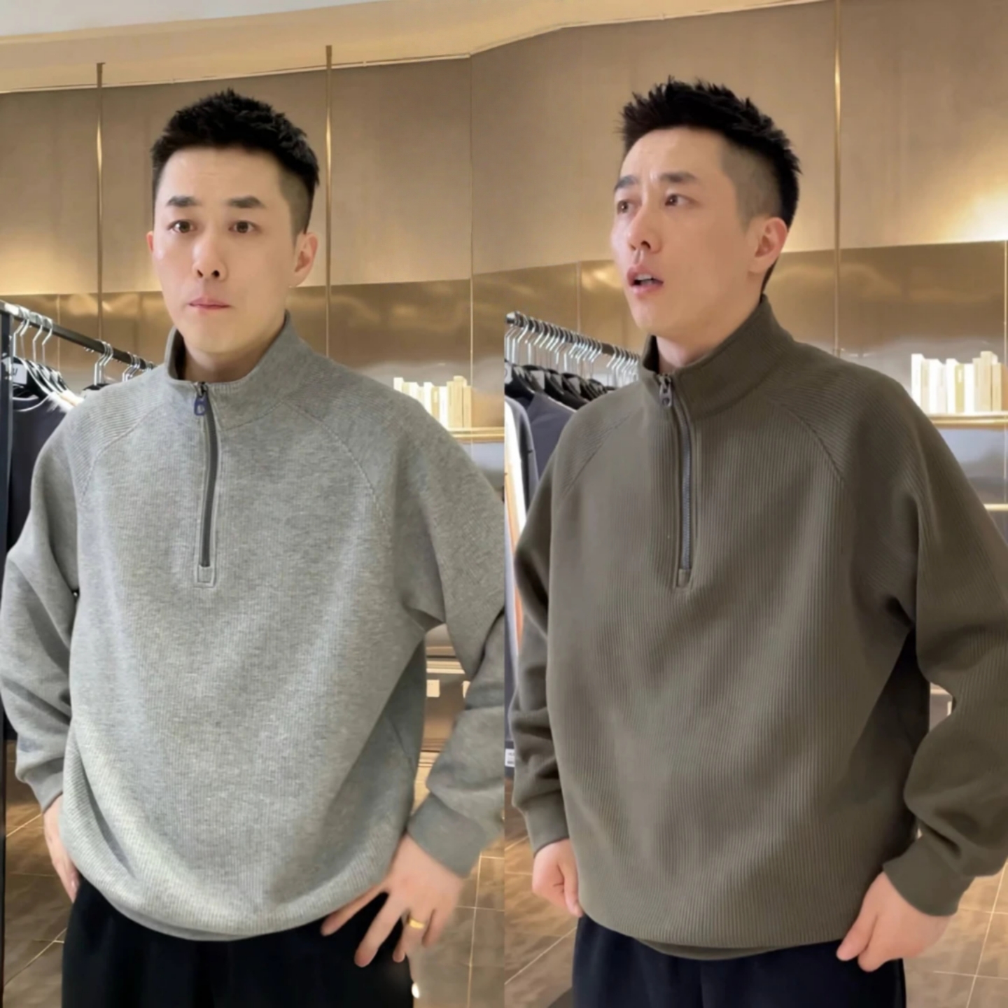 秋新款加绒加厚半拉链立领卫衣