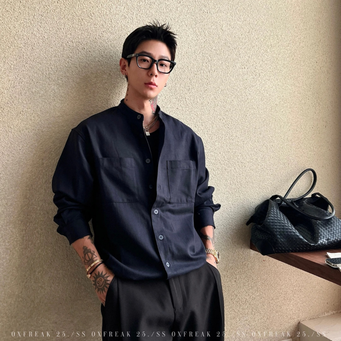 秋季潮流纯色工装长袖衬衫男