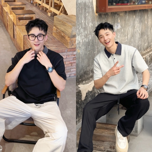 短袖 撞色POLO衫 男哈梭线拼接简约百搭翻领百搭透气上衣潮 新款 夏季