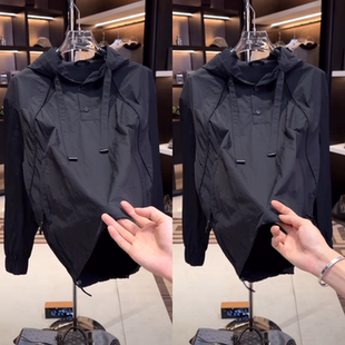 极简风拼接百搭工装 潮流新款 上衣男 黑武士连帽卫衣秋季 直播间同款