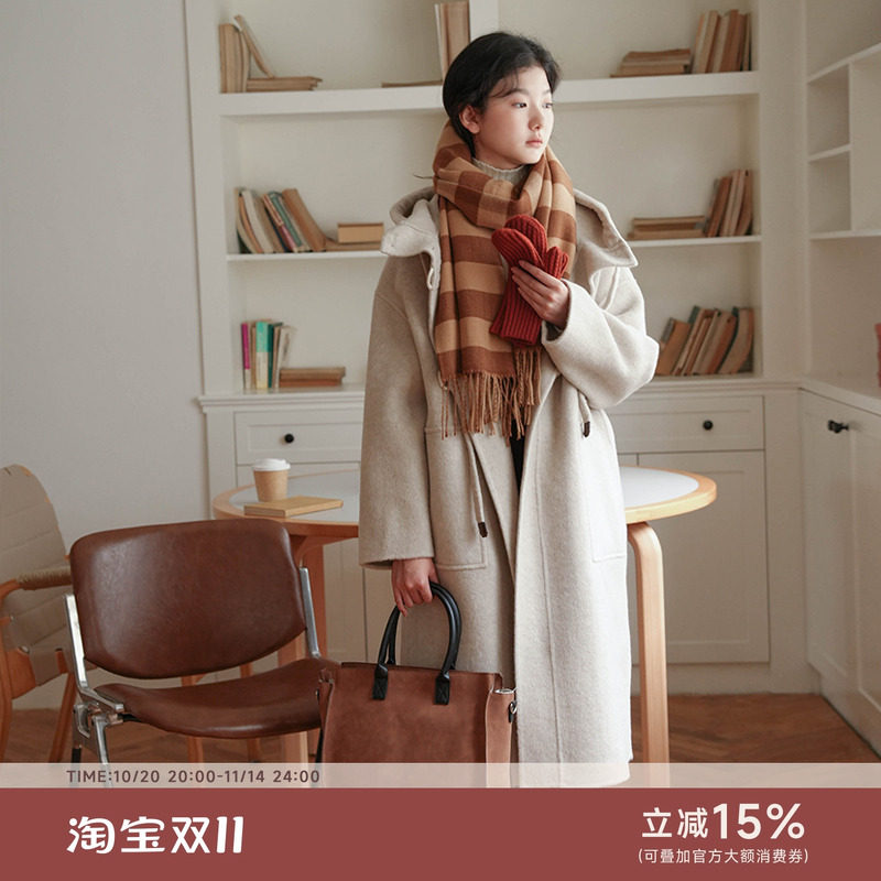 中长款双面呢大衣法式复古
