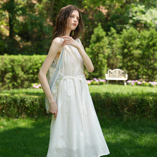 背心裙法式 浪漫重工刺绣绑带收腰显瘦连衣裙女 艺术风无袖 Bruland