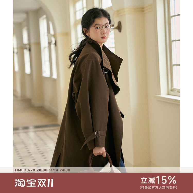 百搭长款风衣Bruland落肩袖气质