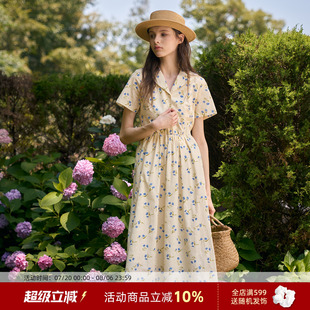 Bruland 领A字中长裙 法式 碎花收腰连衣裙灵动优雅高级感显瘦西装
