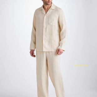 Rose英国代购 夏季 进口男士 凉感休闲简约长袖 亚麻睡衣套装 Derek