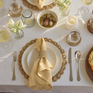 The white company英国代购纯亚麻餐巾四件套高级感餐桌场景布置