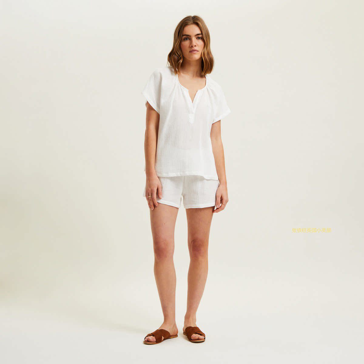 Laurence Tavernier英国代购进口女士纯棉睡衣套装轻盈纯色四季