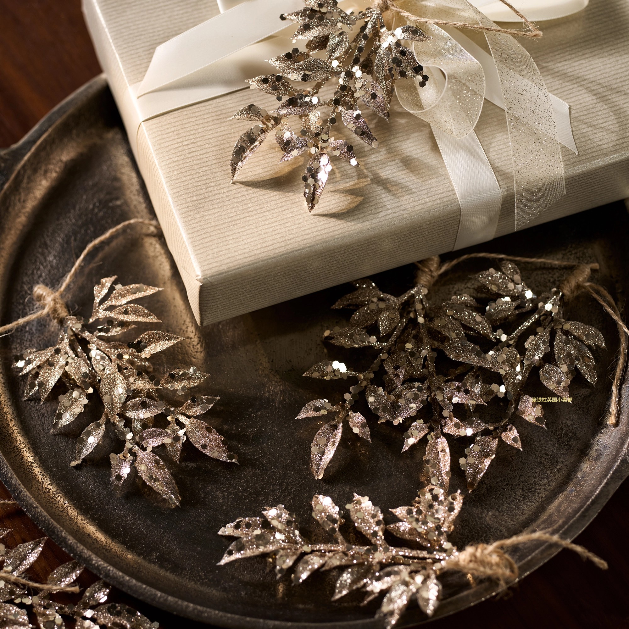 The white company英国代购进口6件套圣诞礼物挂件香槟色落雪新款