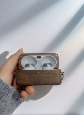 适用松下Technics EAH-AZ100实木硬壳木制品木质胡桃木全包套简约蓝牙无线耳机保护壳防摔高档套高级时尚