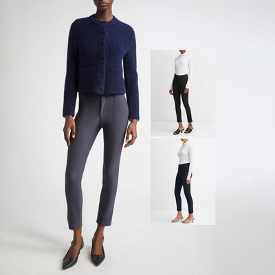 意产面料简约轻奢纯色中缝线修身直筒九分通勤休闲裤高腰烟管裤