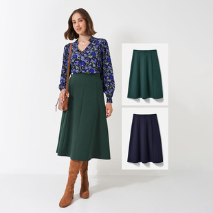 简约纯色罗马布拼接A字半身裙2色