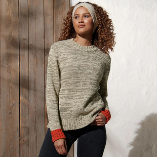 宽松长袖 口 撞色袖 粗针线衫 有大码 圆领针织衫 有机棉针织