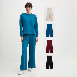 莫代尔混纺空气棉弹力腰围中线设计纯色宽松直筒阔腿休闲裤运动裤