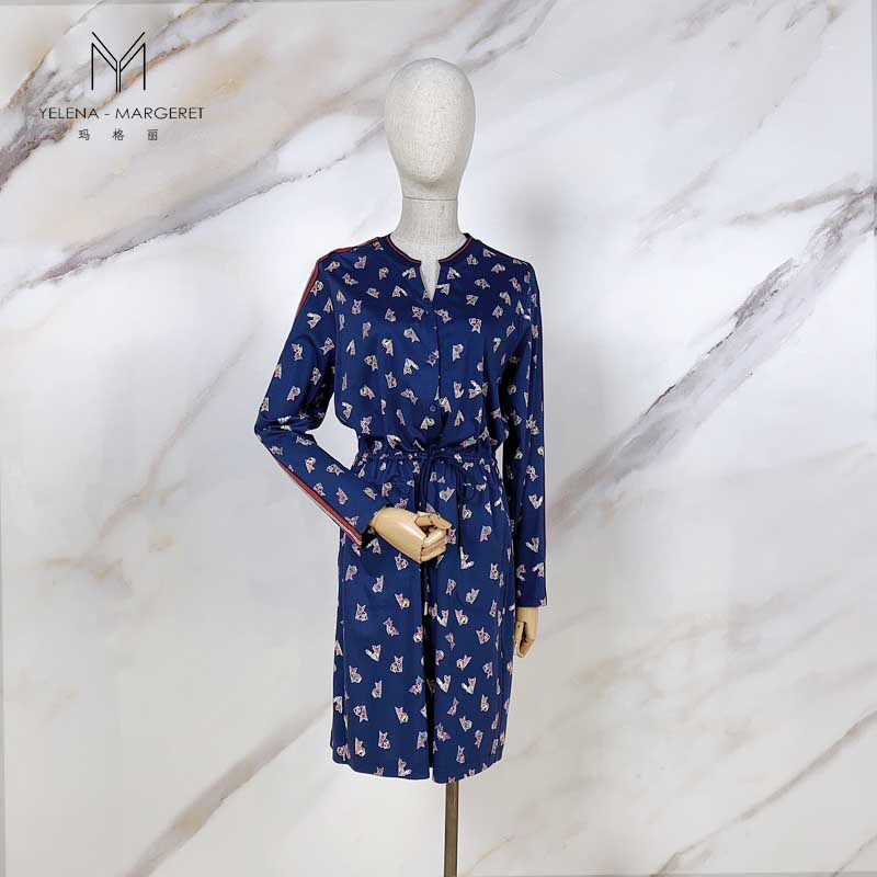 玛格丽女装针织棉感印花趣味图案连衣裙op3047